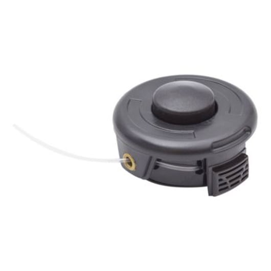 BLACKDECKER A6054 black trimmer spool head, side angle, with white cutting line visible.
