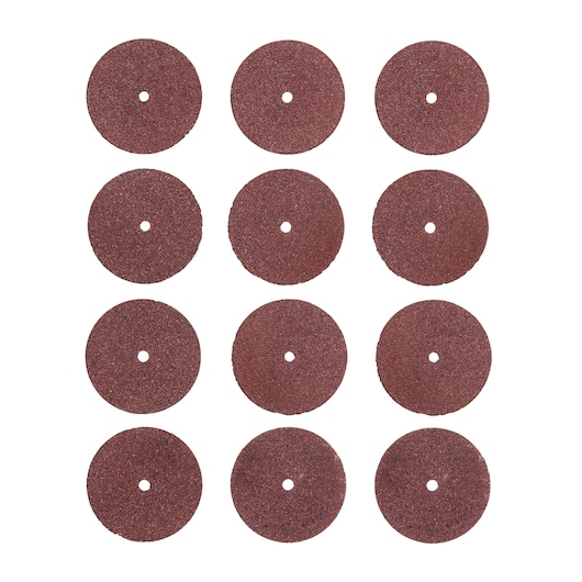 BLACKDECKER BCRT8K35 brown round sanding discs set, top view, product photography
