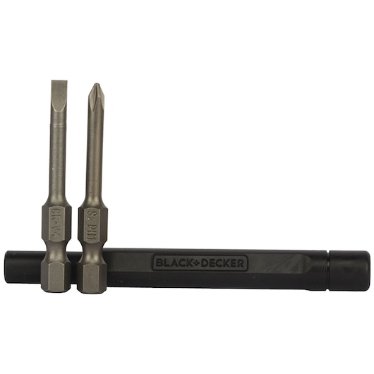 BLACK+DECKER BD40K27 screwdriver bits and holder, front view on white background.