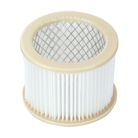 BLACKDECKER BDWD15 cylindrical pleated vacuum filter with beige plastic frame, top angle on white background.
