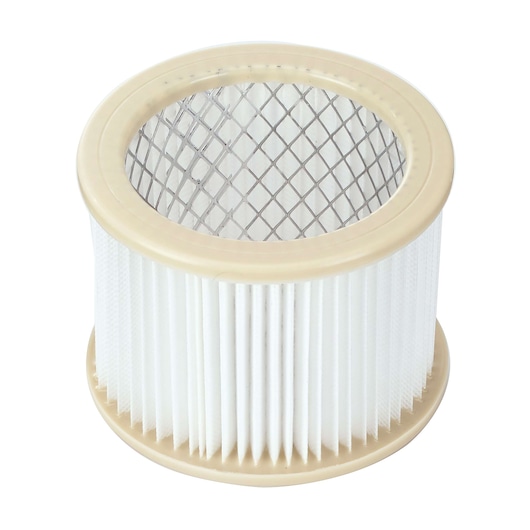BLACKDECKER BDWD20 cylindrical vacuum filter with pleated white paper and beige plastic rims, front angle.