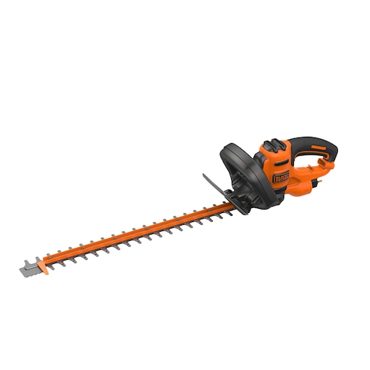 BLACKDECKER hedge trimmer BEHTS401 in orange and black, side view on white background.