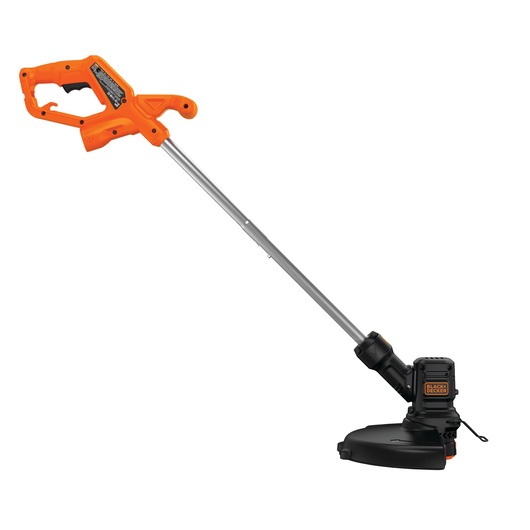BLACKDECKER BEST935 orange and black string trimmer, side angle on white background.