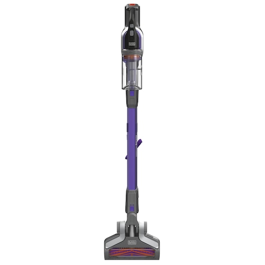 BLACKDECKER BSV20PET cordless stick vacuum with purple body, front view, photography