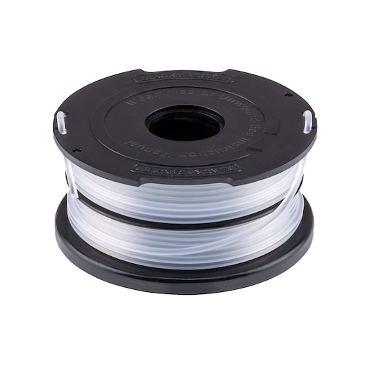 BLACKDECKER DF-065 replacement spool with white trimmer line, close-up on white background.