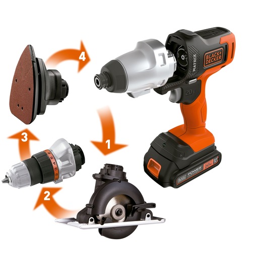 Taladro Inalámbrico 20V MAX* MATRIX™ con 6 Cabezales Intercambiables