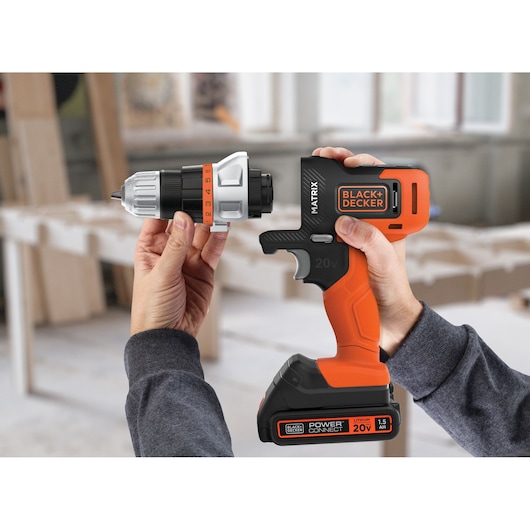Taladro Inalámbrico 20V MAX* MATRIX™ con 6 Cabezales Intercambiables