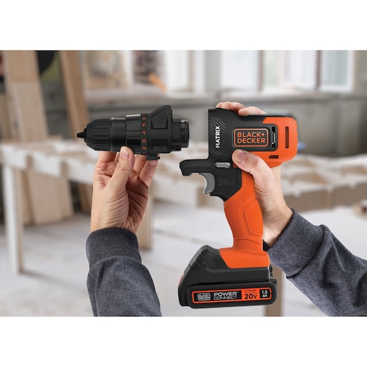 Taladro Inalámbrico 20V MAX* MATRIX™ con 6 Cabezales Intercambiables