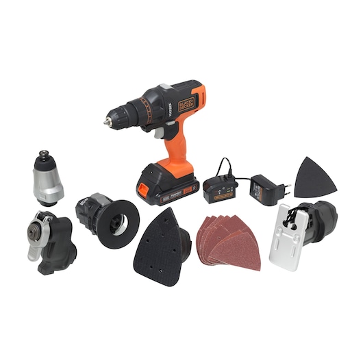 Taladro Inalámbrico 20V MAX* MATRIX™ con 6 Cabezales Intercambiables