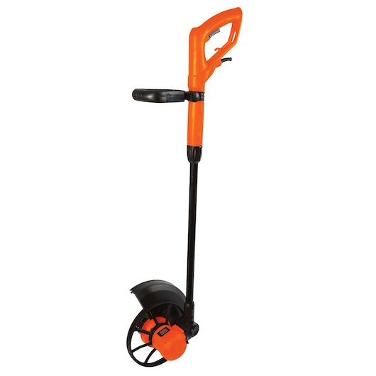 BLACKDECKER GL600N orange and black electric lawn edger, upright side view on white background.