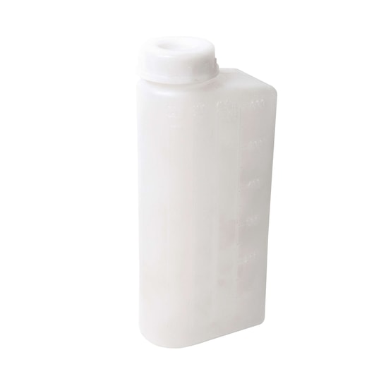 BLACKDECKER GST33 rectangular plastic bottle with screw cap, photography, front angle, white background.