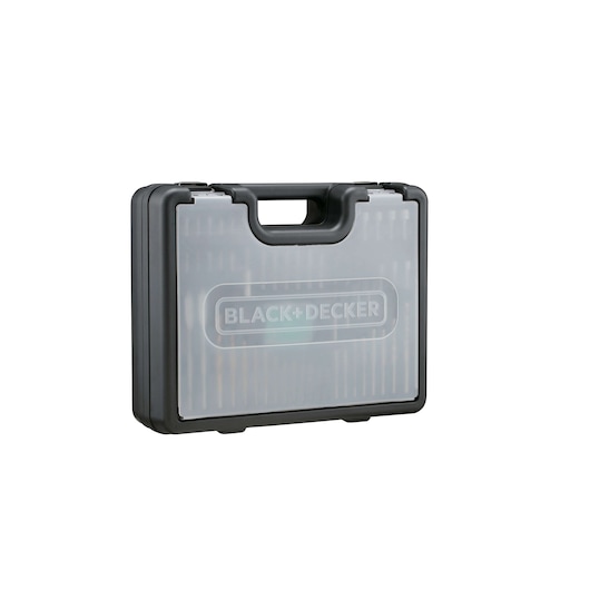 BLACKDECKER HD650KIT black tool case with translucent lid, angled photo on white background.