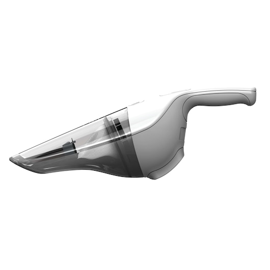 BLACKDECKER handheld vacuum HNV220V12, white and gray, right side view on white background.