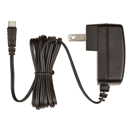 Photo of BLACKDECKER LD008KA black power adapter with attached USB cable, side angle on white background.