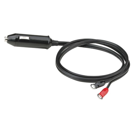 BLACKDECKER PI400LA car charger adapter cable with black and red ring terminals, side angle on white background.
