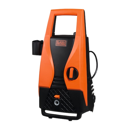 BLACK+DECKER PW1450TD high pressure washer, orange and black, front angle on white background.