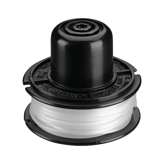 BLACKDECKER RS-136 replacement trimmer spool with white string, front angle on white background.